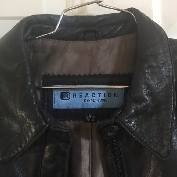 Reaction Kenneth Cole Black Leather Trench Coat Full Length Women's Size L - Picture 2 of 3